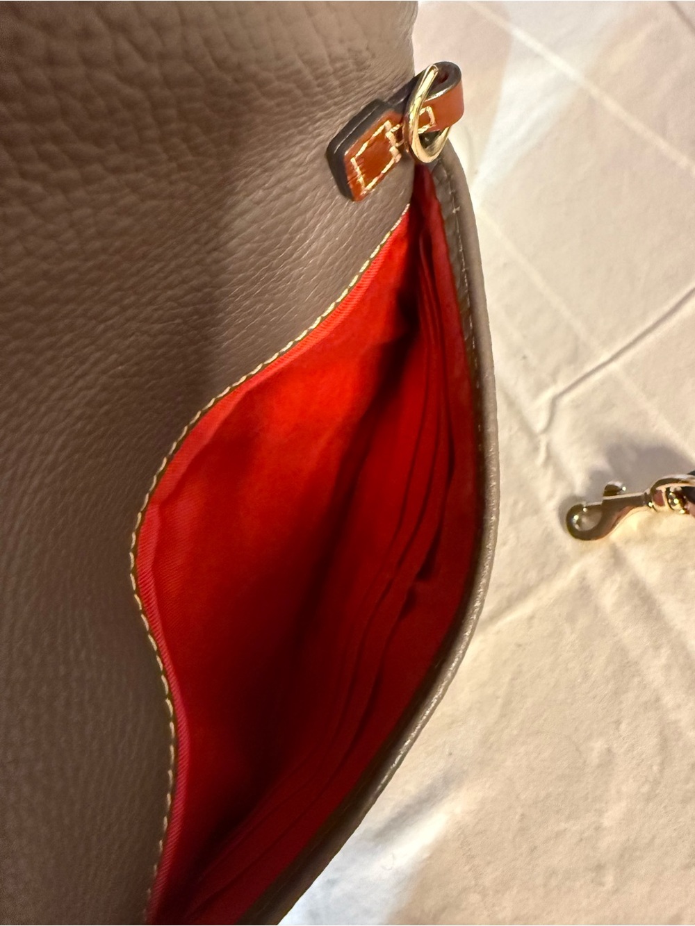 Dooney & Bourke ElephantbPebbled Leather Fold over Clutch with Brown Strap - Picture 3 of 5